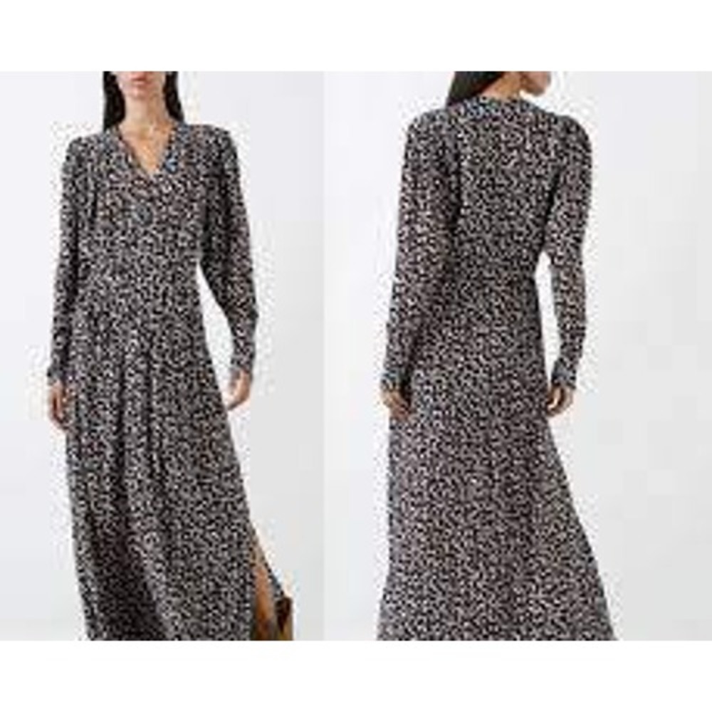 Isabel Marant Etoile Black White Abstract Print Wrap Midi Dress Long Sleeve Cuf
